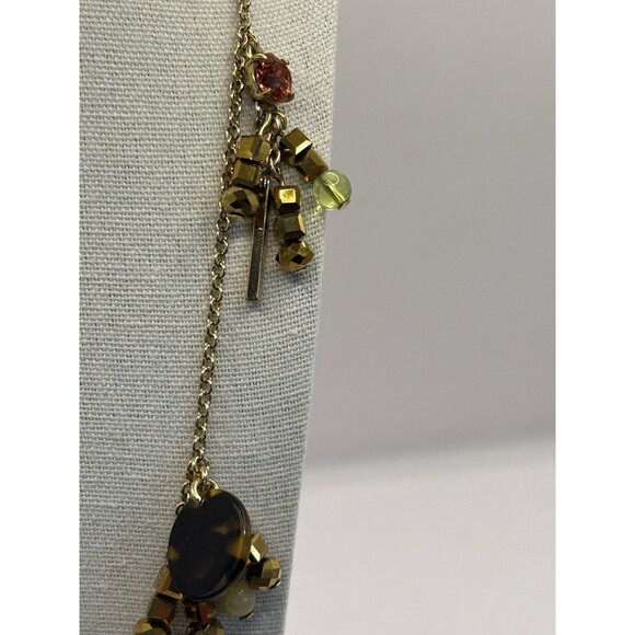 J. Crew Long Multicolor Brulee Rhinestone Tortoise Shell Copper Bead Necklace - Picture 3 of 10